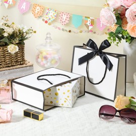 DOYIDE 12 Pcs Thank You Gift Bags with Handles, 9x7x3.1in Paper Gift Bags with Bow Ribbon, White Party Favor Bags for Any Birthday Wedding Baby Shower Bridesmaid Party Medium Gift Wrap Bags