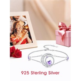 Dorunmo Moon Anklet 925 Sterling Silver Amethyst Hotwife Anklet June Birthstone Wedding Jewelry for Mom Women