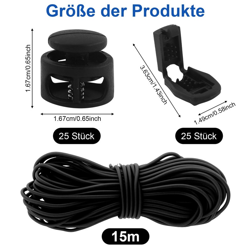 1 Stück Schwarz Elastische Schnur,Elastische Gummischnur Runde Dehnbare Schnur Mit