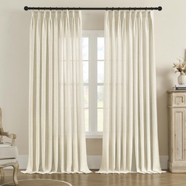 MASWOND Extra Wide Pinch Pleated Curtains, 84 x 84 inches Long Light Filtering Semi Sheer Linen Window Curtains for Patio Door, Living Room, Bedroom, Pinch Pleat Drapes with Hooks (1 Panel Natural)