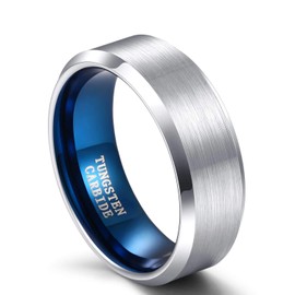6mm Tungsten Ring Women Men Wedding Bands Engagement Rings Silver Blue Two Tone Classic Comfort Fit Size 5