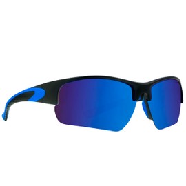 NYS Collection Polarized Semi-Rimless Wraparound Sunglasses, 100% UV Protection, Lightweight & Durable (Blue)