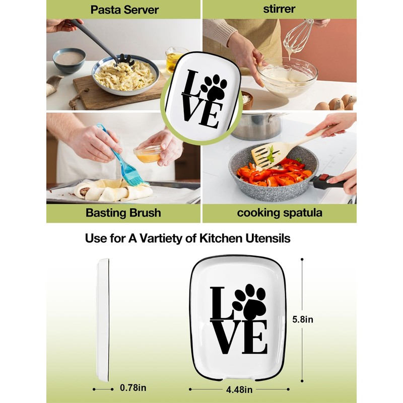 Ceramic Patterned Fork Spoon Rest with Message Love, Functional Kitchenware