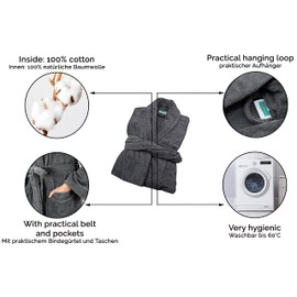 ZOLLNER Velour Bathrobe Unisex Cotton Blend 348, graphitegray, S