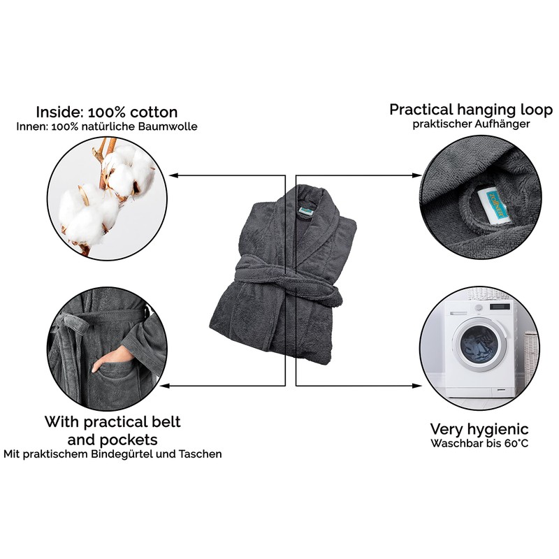 ZOLLNER Velour Bathrobe Unisex Cotton Blend 348, graphitegray, S