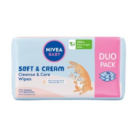 NIVEA BABY Handkerchiefs Biodegradable Soft & Cream Economy Pack, 2 x 57 Pieces