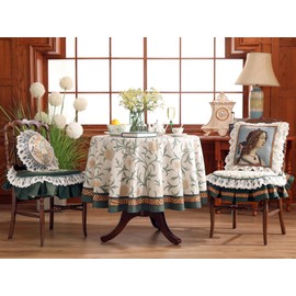 patdrea Designer Idyllic Floral Linen Tablecloth for Round Tables,French Rustic Table Cloth with Flowers Pattern,Provencal Decoration Table Cover for Kitchen Dining,Christmas,Diameter 55"