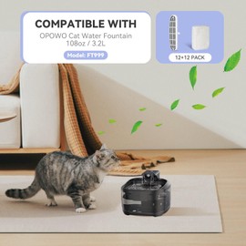 12 Pack Cat Water Fountain Filters for OPOWO 108oz / 3.2L Wireless Cat Fountain, Replacement Filters for FT999 Pet Water Fountain, with 12 PCS Pump Filter Sponges