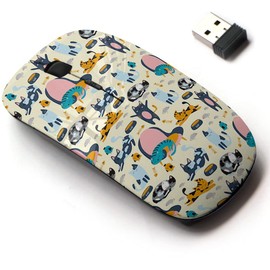 CJCBROES 2.4G Wireless Mouse with Cute Pattern Design for All Laptops and Desktops with Nano Receiver - Cats on Chairs