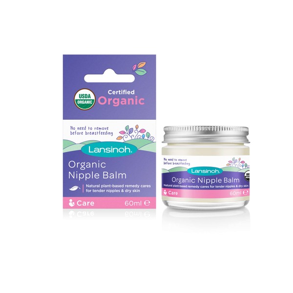 Lansinoh Organic Nipple Balm 60ml Natural Breastfeeding Cream, natural ingredients, tasteless, odourless, care for nipples when breastfeeding & dry skin when pregnant