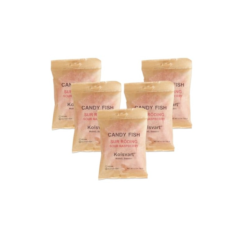 Kolsvart Sour Raspberry Swedish Candy Fish, 4.2oz (Pack of 5)