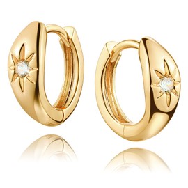 WEARON 14K Gold Plated Huggie Earrings for Women Personality Simplicity Hoop Earrings Hypoallergenic Designer Ear Rings Fashion Jewelry Gift (Starburst A)