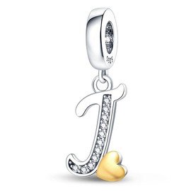 LONGLUCK - abalorio completas de plata de ley 925 maciza con letras del alfabeto A ~ Z, se adapta a pulseras europeas, collares, joyas para mujeres, opciones de regalo, Plata de ley, Circonita cúbica