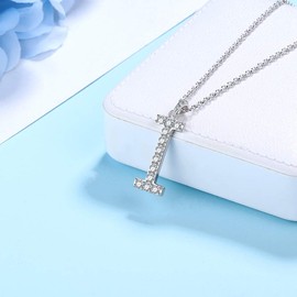 Pave Initial Necklace Initial I Pendant Necklace 925 Sterling Silver Alphabet Necklace for Mom for Women Girls Alphabet Letter Necklace with Cubic Zircon Bridesmaid Jewelry FP0156I