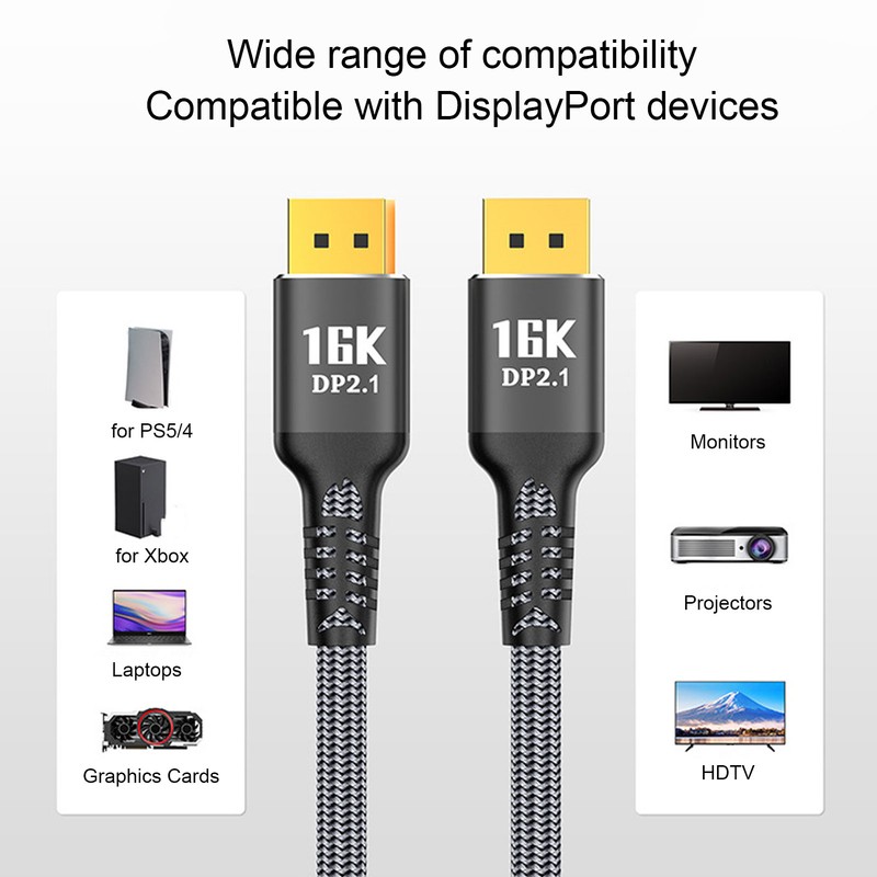 DisplayPort 2.1 Cable 16K 30Hz 40Gbps 3D Dynamic HDR Male
