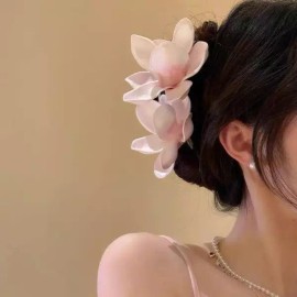Bohemian 보헤미안 꽃 머리 발톱 대형 우아한 난초 잡아 클립 앞머리 사이드 여름 휴가 패션 헤어 스타일링 클램프 [white] Bohemian Floral Hair Claw Large Elegant Orchid Hair Clip Side Bangs Summer Vacation Fashion Hair Styling Clamp [white]