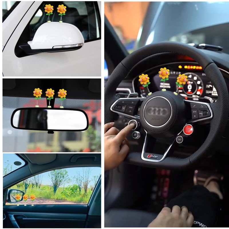 Dancing Sunflower Car Dashboard Decorations, Sunny Flower Spring-Action Bobblehead Design