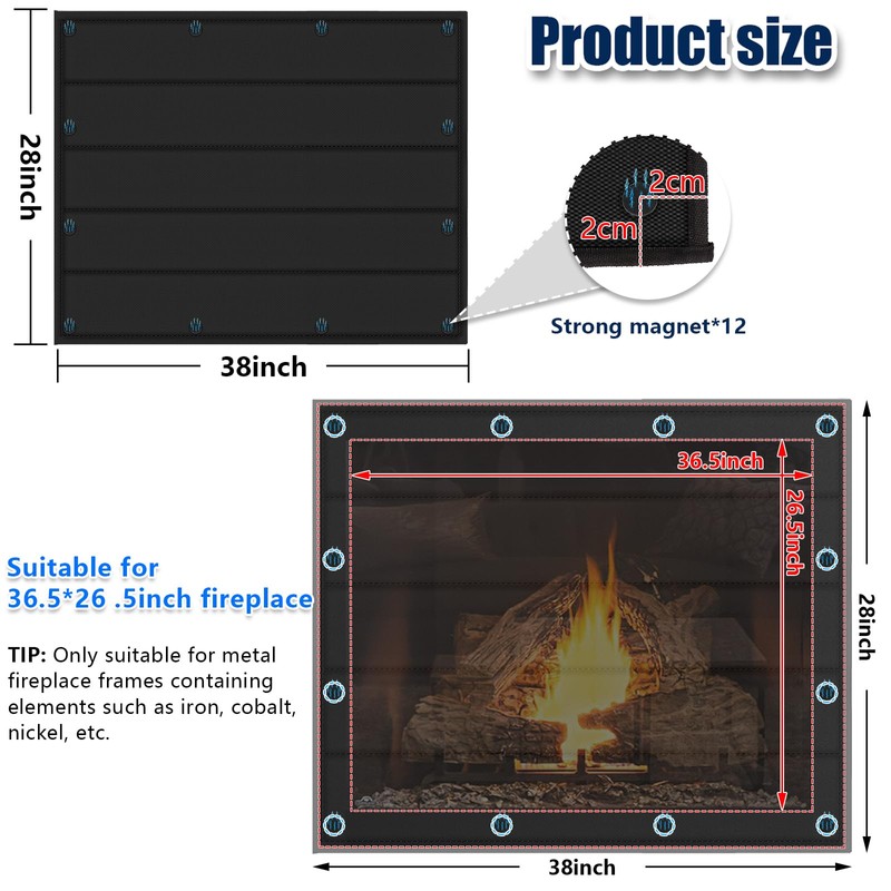 Magnetic Fireplace Blanket for Heat Loss Indoor Fireplace Covers Keep