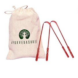 AYURVEDASHREE Copper Tongue Cleaners with Comfort Grip - Premium Grade - Pure Copper - 2 Tongue Scraper with 1 Travel & Storage Bag