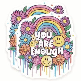 You are Enough Magnets - Floral Smile Face - Rainbow Decor - 2 Pack - - 5" Wide Design - Sticks to Fridges, Lockers, Toolboxes & More - Made in USA - AQM1624