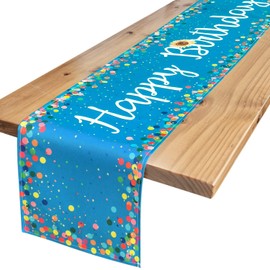 Letjolt Happy Birthday Table Runner Ocean Theme Birthday Sign Birthday Table Decoration for Home Party Decor 12x72 Inches, Blue