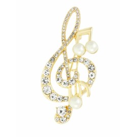 Napier Musical Music Note Brooch Pin Gold Tone Crystal Faux Pearls NEW Gift Box