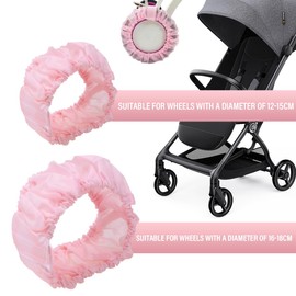 UEIOAVL Rain & Wind Protection for Stroller, 4 Piece Set with Baby Wheel Trims for Pushchairs, Waterproof Wheel Trims, Baby Wheel Protectors, Dustproof Stroller Accessories Protect Your Wheels (Pink)