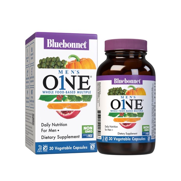 Bluebonnet Nutrition Men’s One Organic Vegetable Capsule, Whole Food Multiple, K2, Energy, Vitality, Non-GMO, Gluten, Soy & Milk Free, Kosher, 30 Count