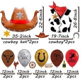 ScHaan Western Cowboy Balloons Western Cowboy Birthday Party Decorations Cowboy Hat Shoot Balloons Cowboy Cowgirl Balloons for Birthday Baby Shower Derby Day Farm Cow Wild Party Decor Supplies 14pcs