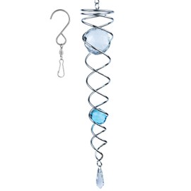 12 inch Gazing Ball Spiral Tail, Prefdo Stainless Steel Wind Spinner Stabilizer with 2 Glass Balls Prism and Hanging Swivel Hook for Outdoor Yard Garden Decoration(Lake Blue)
