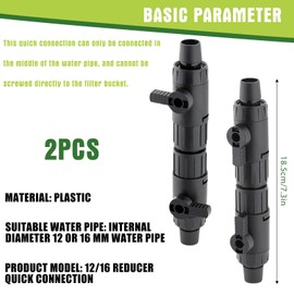 Aquarium Hose Valve, Pack of 2 Aquarium Hose Valve, Water Flow Control Valve, Hose Connector Connector, 12 mm to 16 mm, Aquarium Water Flow Control Valve, Aquarium Hose Valve