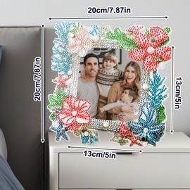 AIRDEA Diamond Art Painting Photo Frame Kits for Adults Beginners,DIY Starfish Desktop Gem Art Ornament,20x20 cm/8x8 in,Corals and Flowers
