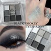 Yeweian Black Smokey Eyeshadow Palette, 9 Colors Black Silver Gray