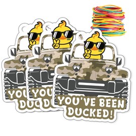 You've Been Ducked, Cute Duck Tags Ducking Game Card, 35 Pack 3 x 2.4inch with Round Hole and Rubber Bands, Duck Design and SUV Car (Yellow Camouflage Design)