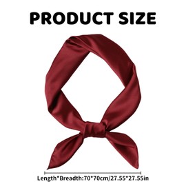 Red Bandana,Scarf,Neckerchief,Claret,Green,Square Satin Chiffon Scarves Women Plain Neck 50s Retro,Tie Ribbon Bow Accessory,Lightweight Smooth Silky Wrap Women's,for Ladies Occasion,70 X 70 cm