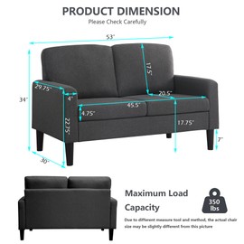 BEEY Modern Loveseat Sofa, 53" Small Loveseat for Small Spaces, Linen Fabric Tufted 2 Seater Sofa Couch for Living Room Bedroom, Dark Grey