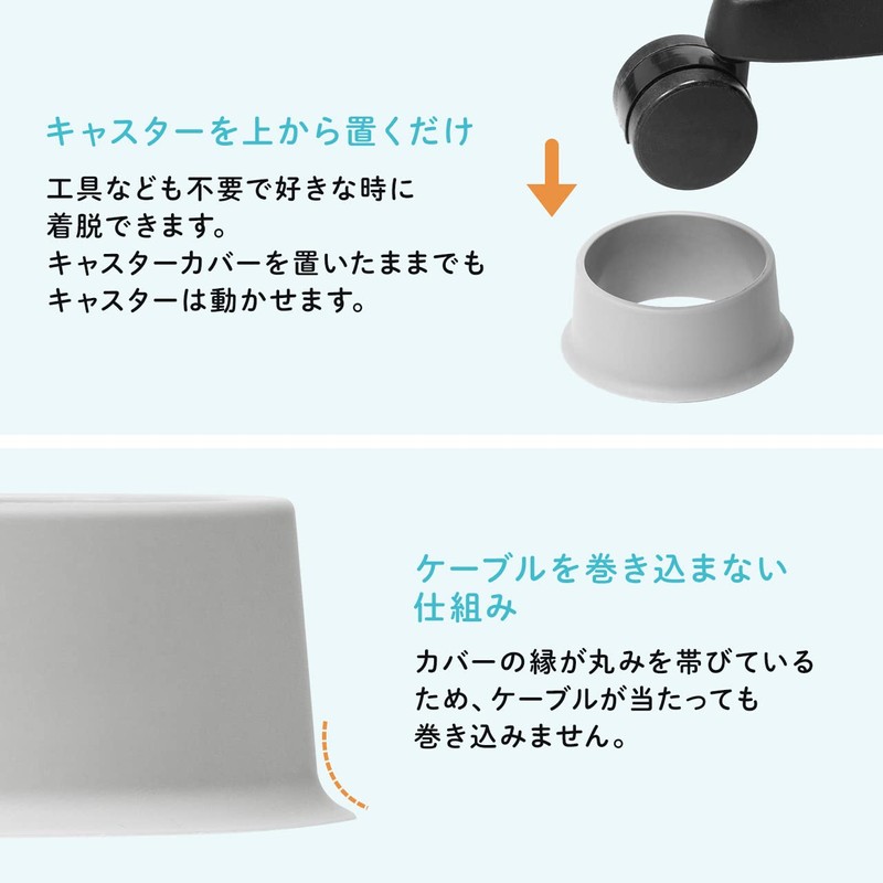 Sanwa Direct 150-CASTCV1GY Caster Cover, For Chairs, Obstacle Protection, Cable,