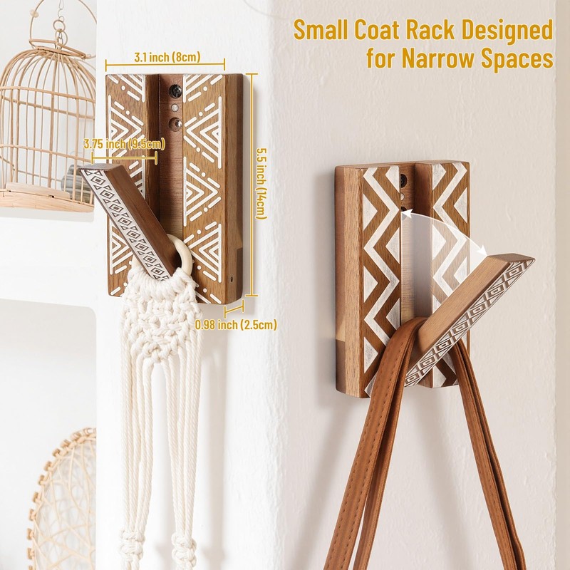 KINGSOW Wooden Foldable Coat Hooks: Magnetic for Hallway Behind Door