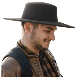 EOZY Women Men Classic Felt Fedora Hat Wide Brim Flat Top Jazz Panama Hat Casual Party Church Hat/Black