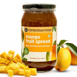 Conscious Food Mango-Honey Fruit Spread 17.6 oz | 100% Natural | Made with Chia Seeds and Honey | No Added Refined Sugar | No Preservatives | Clean Label