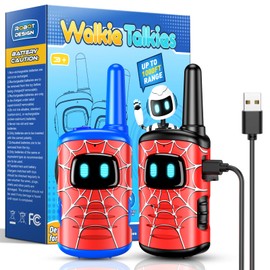 Spider Walkie Talkies for Kids Rechargeable: 2 Pack Kids Walkie Talkies Outdoor Toys for 3 4 5 6 7 8 9 10 Year Old Boys Birthday Gifts Age 3-6 Year Old Boy Gift Ideas Hiking Camping