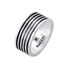 Kuzzoi Men's Ring Oxidised Band Ring Solid (10 mm) in 925 Sterling Silver, Vintage Men's Jewellery Accessory with Groove Structure, Distinctive Ring for Men in Ring Size 60-66, 0601762921, Sterling
