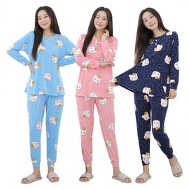 Crown Character Long Sleeve Pajama Set - Four Seasons Peach Fabric Homewear Crown Basic Navy/FREE
