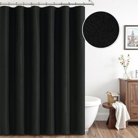 ANRODUO Black Linen Shower Curtain, Fabric Shower Curtain with 12 Metal Hooks, Waterproof Heavy Duty Polyester, Button Hole Design, Machine Washable for Bathroom Hotel Bathtub, W72xL72