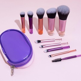Tempaky Juego de brochas de maquillaje portátil para base, colorete, sombra de ojos, 10 Uds., Kit de brochas cosméticas completo y pequeño con...     