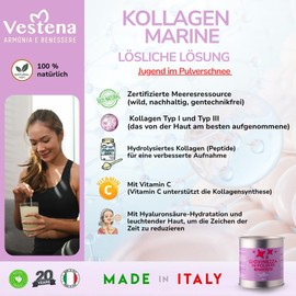 VESTENA Vestena C Hydrolysiertes Meereskollagen Typ 1 in Pulverform mit Hyalurons?ure & Vitamin C C Antiage Haut, Haare, N?gel C Nahrungserg?nzung Frau Mann C Made in Italy C Angenehmer Geschmack C 160g