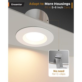 Ensenior 5/6 Inch 5CCT LED Can Lights 6 Pack, Retrofit Led Recessed Lighting, Baffle Trim, Dimmable, 9W=110W, 1000LM, 2700K/3000K/3500K/4000K/5000K Selectable, IC Rated - ETL & FCC
