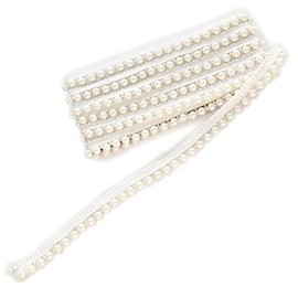 MYmama Pearl & Beads Blade 2m Cartenage Costume Dress Decoration Decor Gold White (White)