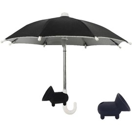 Phone Umbrella, Cell Phone Umbrella for Sun Shade Mobile Phone Holder with Umbrella and Universal Adjustable Cute suction Cup For Outdoor, Beach - Color: Black