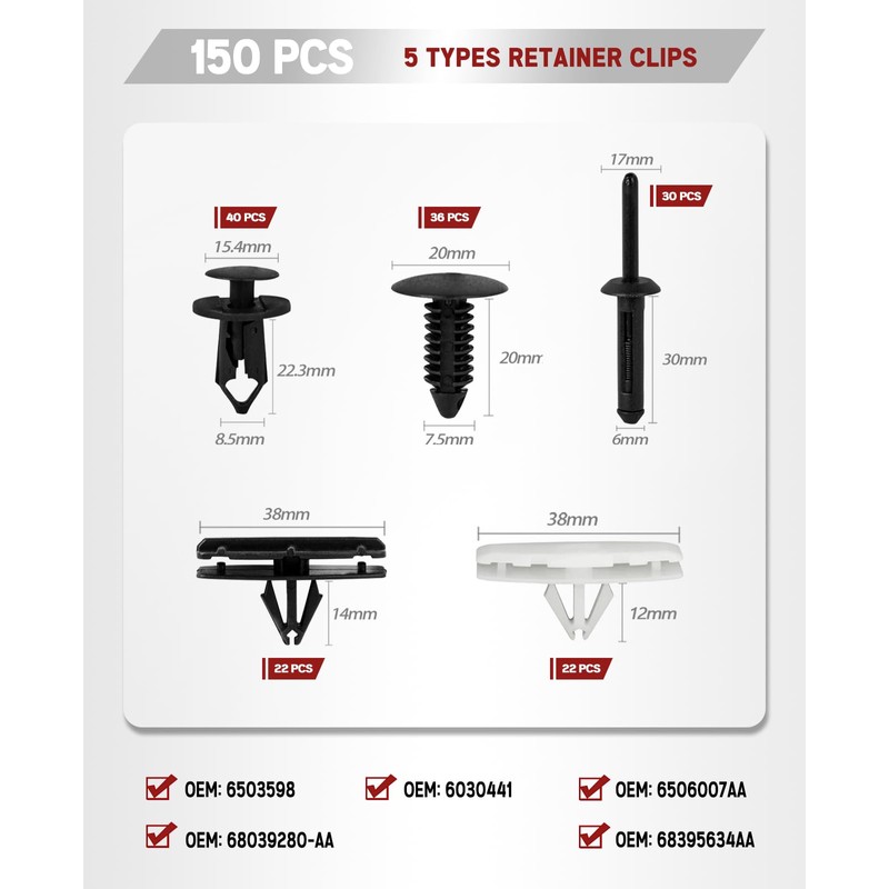 6 in 1 Wrangler Fender Flare Clips, UNIGT Fastener Retainer